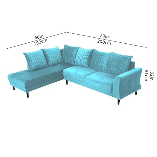 Image of GRAPEWOOD Gratly LHS 4 Seater L Shape Sofa Set for Living Room (Turquise Colour) Premium Fabric Sofa