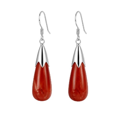 Natural Red Stone Earrings for Women Crystal Dangle Drop Birthstone Jewelry