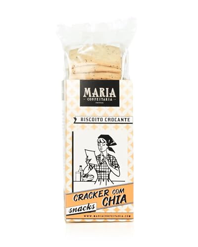 Crackers con Chía - Maria Confeitaria - Caja de 200g - Elaboradas Artesanalmente - Aperitivo de Galletas Saladas Crujientes - Producto Gourmet de Origen Portugués