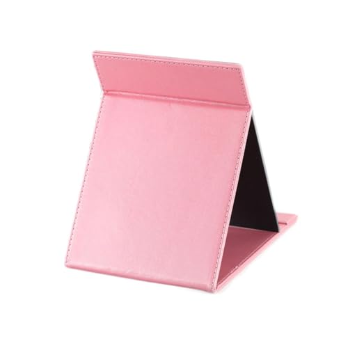 Espejo de maquillaje grande plegable con funda rosa para viaje