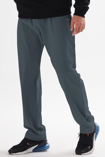 Image of Men's Elastic Waist Hiking Pants Water Resistant Quick-Dry Lightweight Outdoor Sweatpants with Zipper Pockets