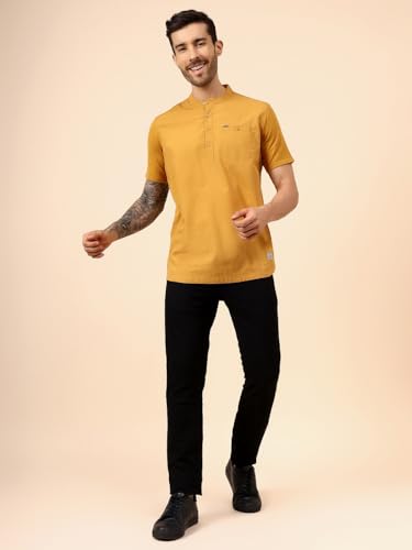 Image of Cantabil Men's Solid Mandarin Collar Half Sleeves Casual Shirt Kurta (P MSKU00002)