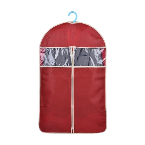 High-end Dark Red Suit Cover Medium Garment Organizer with Transparent Window Dustproof Non-woven Zipper Closure for Clothes Storage and Protection