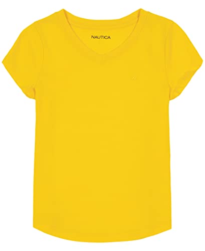 Image of Nautica Girls' Short Sleeve V-Neck T-Shirt, Solid Cotton Blend Tee with Tagless Interior