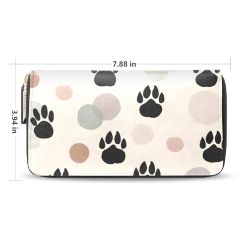 Long Wallets Leather Bifold Wallet for Women Dot Footprint with Zipper Credit Card Holder Large Capacity2