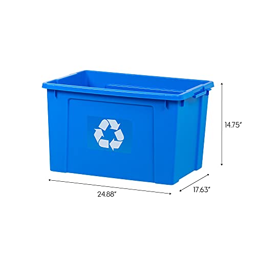 Iris Usa 18 Gallon / 72 Quart Plastic Recycle Bins For Home, Commercial, Indoor, Outdoor, Garage, Blue, 4 Pack #TOP4