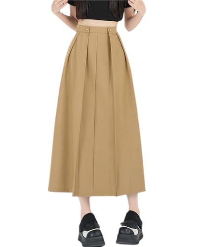SANGTREE Women's Long Pleated Skirt High Waist Solid Color Uniform A Line Midi Skirts