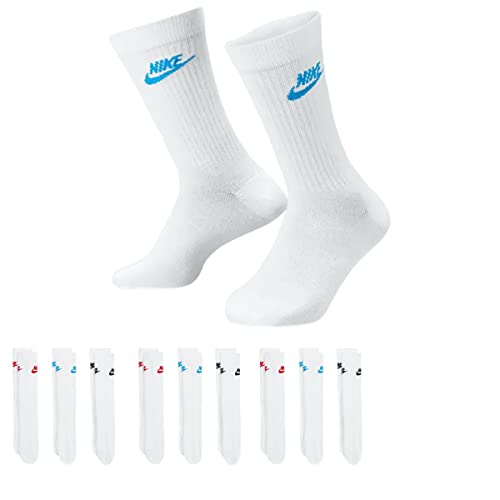 NIKE DX5025-9 Paar Sportsocken - weiss/schwarz/Multicolor - Sportswear Everyday Essential CREW Socken 34/38/42/46/50 - Damen, Herren, Unisex, Farbe:Multicolor, Größe:46-50