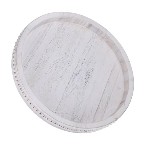 Bandeja circular de madera con cuentas decorativas TOMETURE de acabado artesanal 2