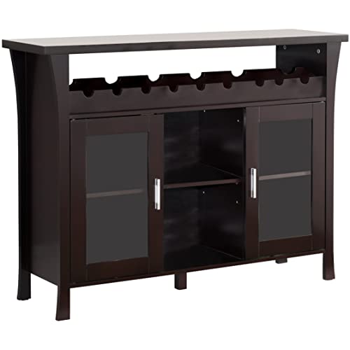 Pilaster Designs Wr1346 Richard Espresso Wood Contemporary Wine Rack Breakfront Sideboard Display Console Table With Glass Storage Doors And Shelf #TOP3