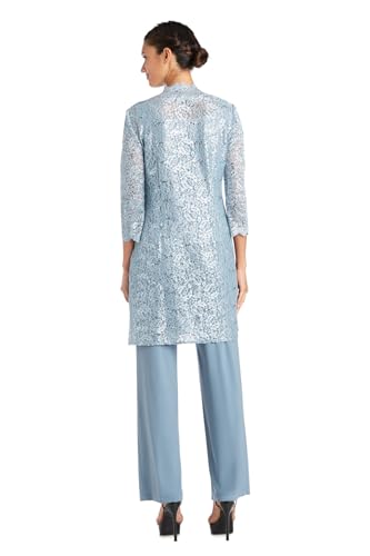 Image of R&M Richards Women's 3-Piece Scallop Glitter Lace Duster Pant Set for Mother of the Bride, Wedding Guest, Cocktail Attire