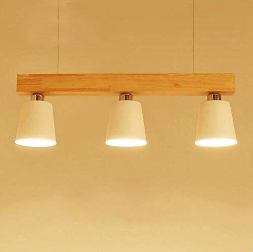 Lámpara colgante LED de madera GBLY con 3 luces E27 regulable en altura para mesa de comedor blanca 3
