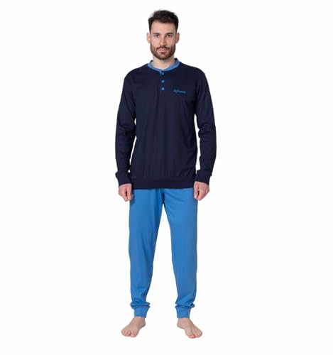 Intimitaly De Fonseca - Pijama largo para hombre, 100 % algodón jersey peinado, manga larga, cuello 3 botones, primavera verano, Dpu1069-2, XXL