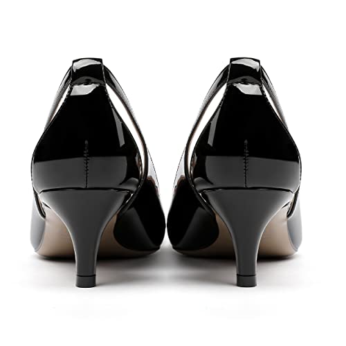 MERRORI Women's Pointed Toe Patent Slip On Kitten Low Heel Pumps Shoes 2 Inch4