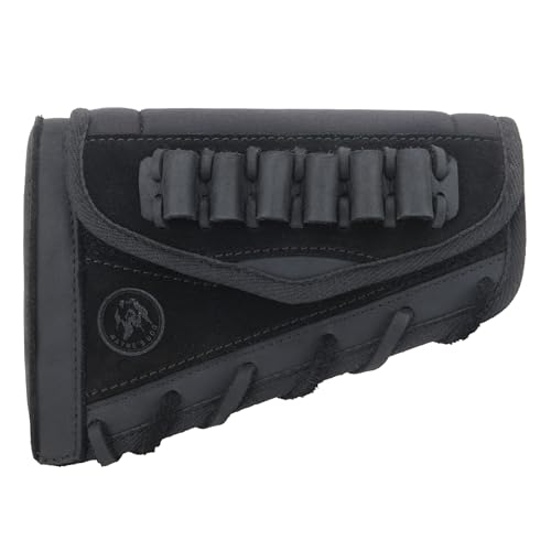 WAYNE'S DOG Leather Buttstock Cheek Riser Pad with Rifle Shell Holder, Fit Righty or Lefty Hand Shooter (.357 .30-30 .38 .35, Black)