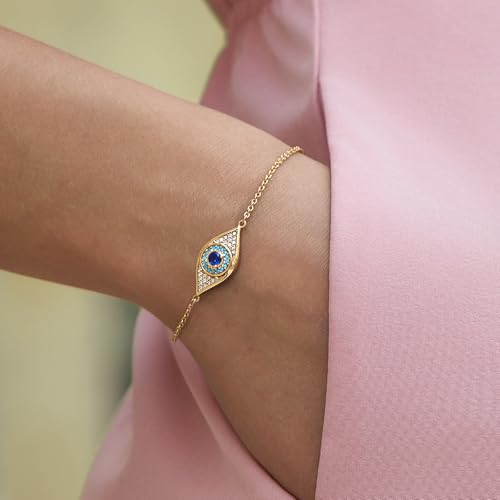 Cicy Bell Evil Eye Bracelet 18k Gold Plated Turquoise Zirconia Link Bracelets Trendy Jewelry Gift for Women Adjustable 5.9" with 1.9'' Extender4