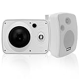 Pyle Outdoor Bluetooth Wireless Speaker System-2-way Active/Passive Pair - 6.5in, 800Watt Peak Power,Weatherproof,Wall/Ceiling Mounted Speakers w/ Metal Grill, Universal Mount, Indoor/Outdoor-White
