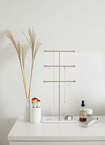 Umbra 299330-491-REM Trigem Hanging Organizer – 3 Tier Table Top Necklace Holder, Box Display with Jewelry Tray Base, One Size, Nickel
