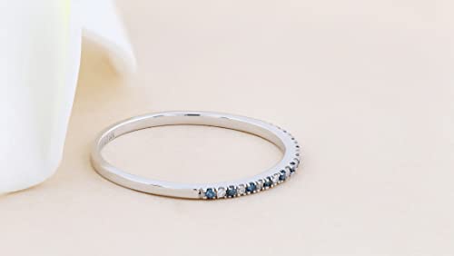 Dazzlingrock Collection 0.08 Cttw Alternate Round Blue & White Diamond Dainty Stackable Wedding Band for Her in 14K Solid Gold4