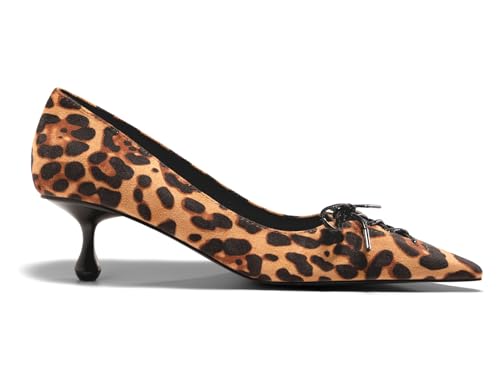 Coutgo Womens Kitten Low Heels Strappy Bow Closed Pointed Toe Slip On Dress Pumps Shoes