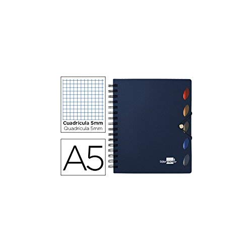 Cuaderno espiral liderpapel a5 micro executive tapa plastico 100h 80 gr cuadro 5mm 5 se paradores con gomilla azul