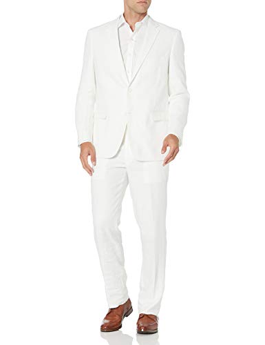 Adolfo Men's Linen Modern Fit Suit, White, 56 Long
