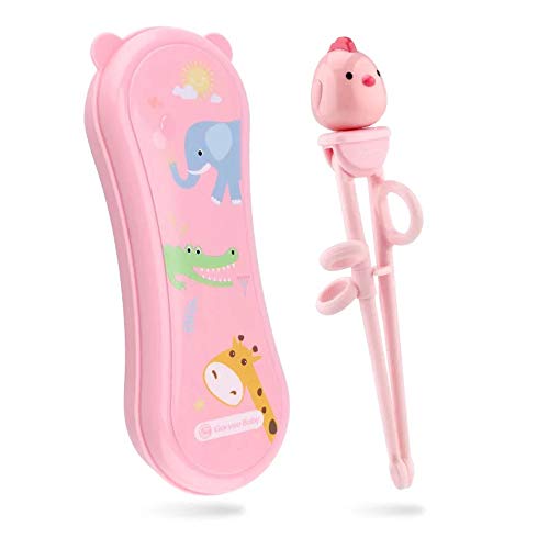 Goryeo Baby Training Chopsticks for Kids - Use Completely Harmless Material - Anti-dislocation Buckle Design - Includes Portable Box (Pink) 