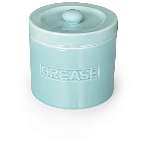 Bacon Grease Oil Container Storage Can Keeper W/Stainless Strainer Paleo Keto Pour Spout Ceramic Porcelain Stoneware Fat Separator Filter Multiple Colors Aqua #TOP2