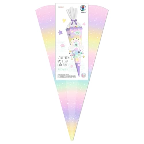 Ursus 1005 00 04 - Schultüten Bastelset Easy Line Regenbogen 6-eckig Höhe ca. 68 cm Durchmesser ca. 20 cm inkl. Bastelanleitung und Vorlagebogen zum Selbstbasteln für die Einschulung