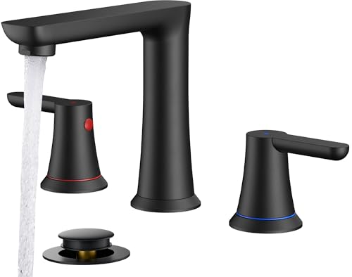 FORIOUS Black Bathroom Faucet 3 Hole, Two Handle 8 Inch Widespread Bathroom Sink Faucet Matte Black...