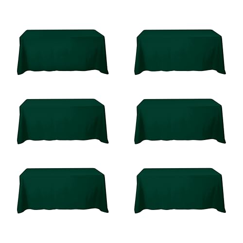 Image of BRILLMAX 6 Pack Hunter Green Tablecloth 90x132 Inch for 6ft Rectangle Table | 150 GSM Polyester Fabric, Floor Length Drop, Water, Stain & Wrinkle Resistant Cloth Cover for Wedding Reception Banquet Party