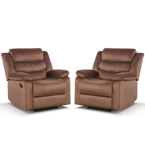 Brown brushed fabric recliner pair with overstuffed arms — proves the taller 40.2 in seat back