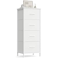 SONGMICS Chest of Drawers, 4 Fabric Drawers Storage Unit, Steel, MDF, Non-Woven Fabric, for Bedroom, Closet, Hallway, Living Room, Cloud White and Snow White LGS314WH01