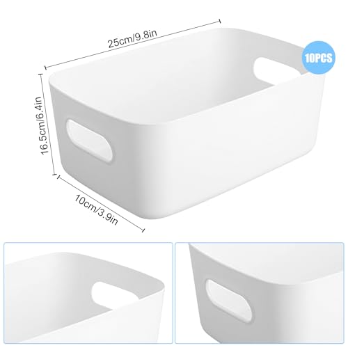 Woobroo 10 Pack Storage Boxes, White Storage Baskets, Stackable, 25X16X10 CM Storage Boxes for Kitchen, Cabinets, Office, Bathroom