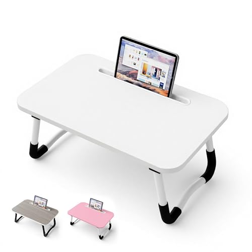 Small Laptop Bett Tisch - Laptoptisch 48 x 30 cm als Frühstückstablett, zum Essen, Lesen, Schreiben, Arbeiten, Laptop Ständer für Bett, Sofa, Büro und Zuhause (White)