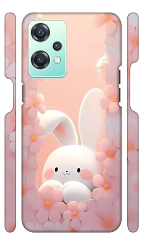 Image of Polycarbonate White Bunny Flowers Designer Printed Hard Back Cover for Oneplus Nord CE 2 Lite 5G Attractive and Uniquely Crafted Smartphone Case