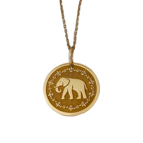 Collier pendentif pièce de monnaie éléphant argent plaqué or mixte