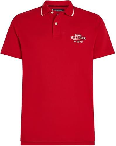 Tommy Hilfiger Herren Poloshirt Kurzarm Left Chest Graphic Regular Fit, Mehrfarbig (Medium Red), M – Ansicht 5