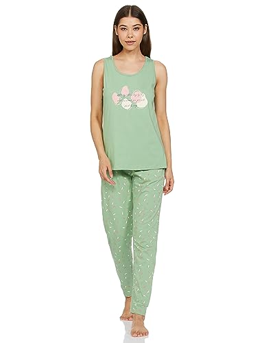 Image of Amazon Brand - Symbol Women's Cotton Regular Fit Sleveless Top and Jogger Night Suit (Night Wear | Lounge Wear Set) (Available in Plus Sizes)
