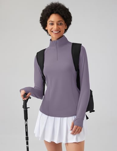 Image of LOMON Women Long Sleeve Shirts Sun Protection 1 /4 Zip Summer Quick Dry Hiking Shirts Quarter Zip Pullover for Women
