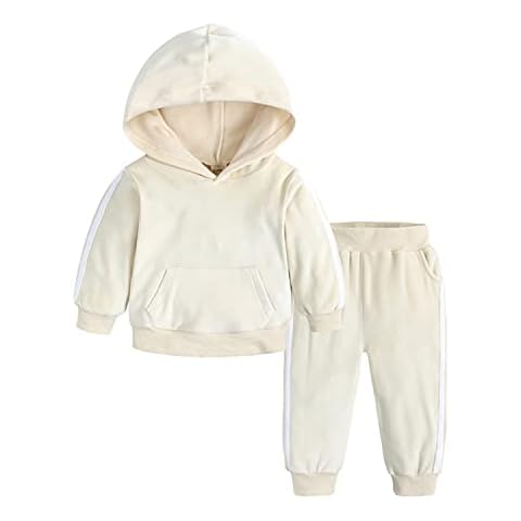 Newborn Baby Boy Girl Clothes Solid Color Long Sleeve Hoodie + Long Pants 2PCS Fall Winter Outfits Set 110 2-3 Years Beige Cover