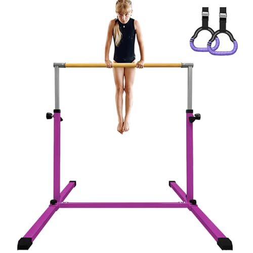 XDEMODA The Latest Model Gymnastics Bar for Kids Ages 3-15 for Home, Anti-Slip, Easy to Assemble, 35” to 55” Adjustable Height Gymnastic Horizontal Bars Equipment (Gym bar, Purple)