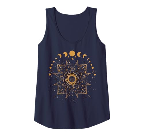Image of Womens Crescent Moon Phases with Celestial Sun and Moon Tank Top