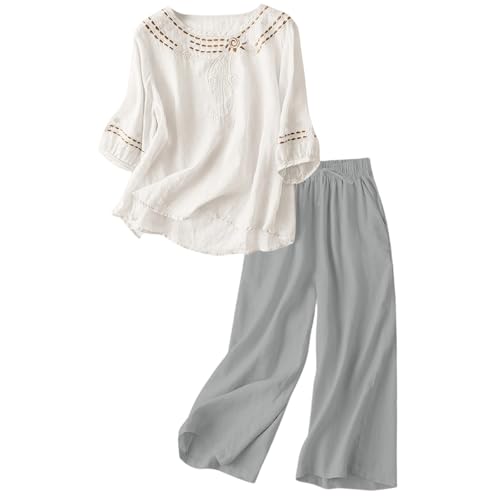 Ensemble femme chic et élégant en coton lin fluide pour l'été