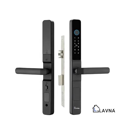 Image of LAVNA Digital Door Lock with Fingerprint, WiFi, Mobile app, PIN, Card and Manul Key Access for UPVC, Aluminium and Wooden Doors (Slim) (Black)