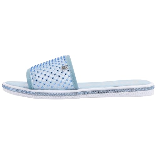 Image of Juicy Couture Women's Slide Sandals - Glitter Bling Open Toe Sparkle Flats - Dressy Summer Casual Footwear