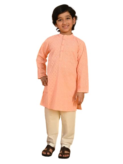 Image of Saka Designs Boy's Embroidered Kurta & Pyjamas - Red