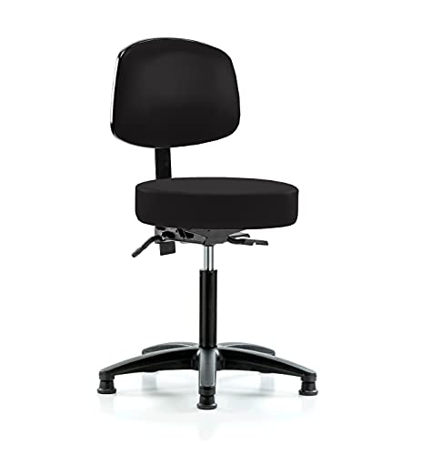 Image of Perch Stationary Height Adjustable Doctor's Stool with Back | Medium Bench Height 21-28.5 inch | Black Vinyl