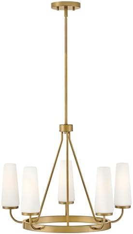 Lark Selma Medium Single Tier Chandelier, Etched Opal Glass Shades, Classic, 1-6" and 2-12" Down Rods, Gold Finish