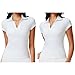 Hularka New Women's Sport Short Sleeve Golf Top - Quick Dry Deep V Collar Soft Comfort Naked Feel Outdoor Running Fitness Tennis Wear White Large